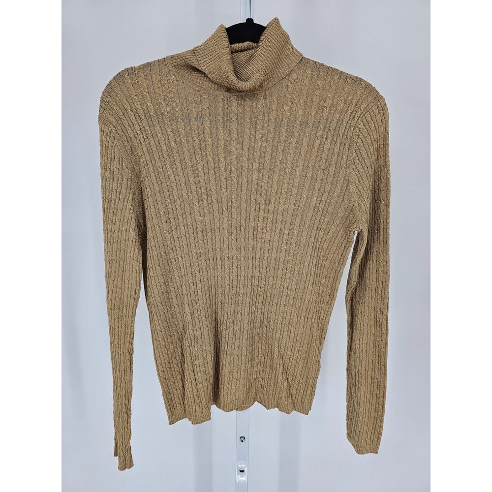 Lauren Ralph Lauren Womens Sz L Turtleneck Sweater Gold Metallic Weave